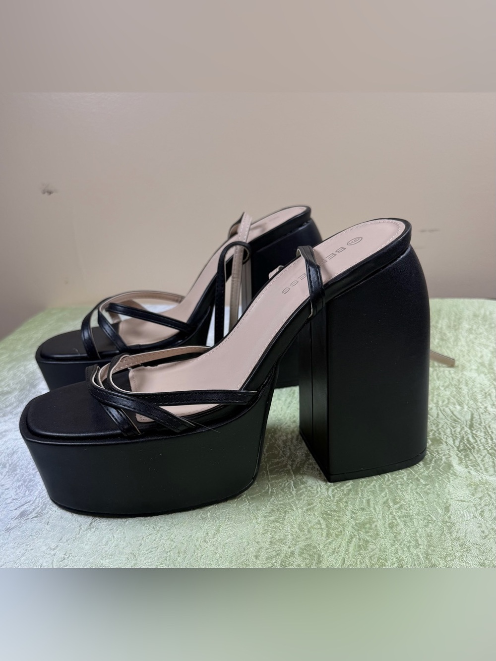 Black Platform Block Heel Sandals - Women's Strappy Mules